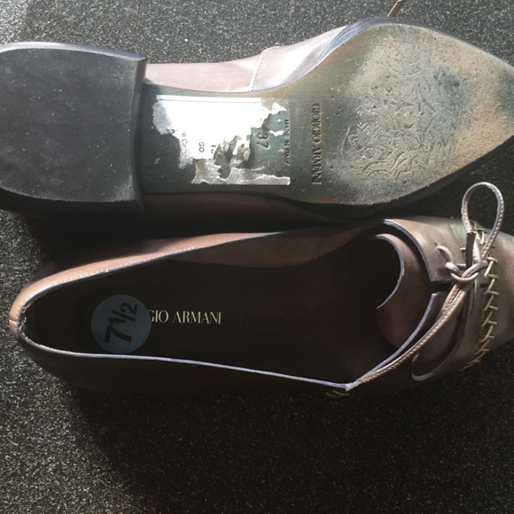 Giorgio Armani NWT taupe leather loafers, with leather ties, 37 EU or 6 US. NEW - Picture 7 of 7